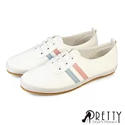 【Pretty】女 小白鞋 休閒鞋 懶人鞋 便鞋 條紋 線條 台灣製 JP23 粉紅色