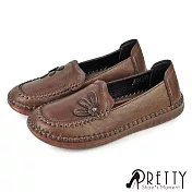 【Pretty】女 休閒鞋 包鞋 便鞋 樂福鞋 媽媽鞋 平底鞋 JP23.5 棕色
