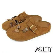 【Pretty】女 懶人拖鞋 半拖鞋 包頭拖鞋 穆勒鞋 前包後空鞋 仿麂皮 JP23 棕色