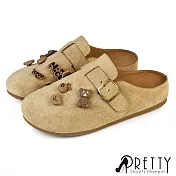 【Pretty】女 懶人拖鞋 半拖鞋 包頭拖鞋 穆勒鞋 前包後空鞋 仿麂皮 JP23.5 米色