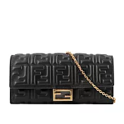 FENDI FF Logo壓紋小羊皮鍊帶WOC (黑色)