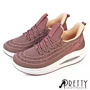 【Pretty】女 休閒鞋 運動鞋 氣墊鞋 健走鞋 厚底 輕量 綁帶 EU36 粉紅色