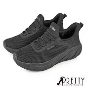 【Pretty】女 休閒鞋 運動鞋 健走鞋 厚底 輕量 免綁帶 EU36 全黑色