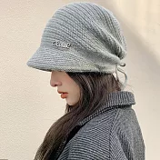seoul show首爾秀   抽繩鑽標兔毛混紡雙層針織鴨舌帽防寒保暖堆堆帽  灰色