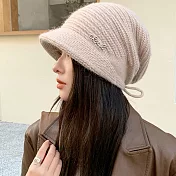 seoul show首爾秀   抽繩鑽標兔毛混紡雙層針織鴨舌帽防寒保暖堆堆帽  落櫻粉