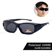 【SUNS】時尚方框偏光墨鏡 包覆式運動墨鏡(可套式) Polarized墨鏡 防滑腳 / 防眩光 抗UV400 S019 曜石黑