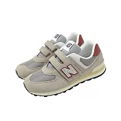 New Balance NB 休閒鞋 574 寬楦 中童 小朋友 旱石棕 國王酒紅 麂皮 魔鬼氈 運動鞋 PV574SKB-W 20cm GREY/RED