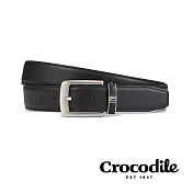 【Crocodile】鱷魚皮件 義大利牛皮 休閒針扣皮帶 送禮推薦-32MM-0101-52009-黑咖兩色 黑色/38腰