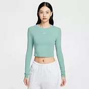 NIKE AS W NSW NK CHLL KNT LS CRP 短版 女長袖上衣-HF5323018 XL 湖水綠