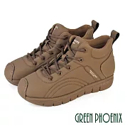 【GREEN PHOENIX】女 休閒鞋 麵包鞋 綁帶 柔軟 厚底 JP24 咖啡色