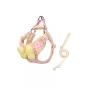 【野一夏】小型犬外出胸背帶－附牽引繩 背心式胸背帶 狗牽繩 寵物背帶 -黃S