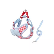 【野一夏】小型犬外出胸背帶－附牽引繩 背心式胸背帶 狗牽繩 寵物背帶 -紅S