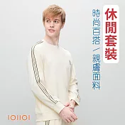 IOIIOI歐洲貴族 袖圓領衫 T恤 套裝上衣賣場 特色織帶 速乾布料 M 米白色