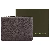 LONGCHAMP LE FOULONN?系列牛皮簡約三折短夾 駝灰