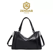 【ZENDAR】台灣總代理 限量1折 頂級小牛皮波士顿包肩背包 保莉娜系列 全新專櫃展示品 黑色