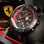 FERRARI法拉利精品錶,編號：FE00105,46mm圓形黑精鋼錶殼黑色錶盤矽膠深黑色錶帶
