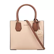 Michael Kors Mercer Logo 吊飾粒紋皮革中型二用包 (粉膚/焦糖)