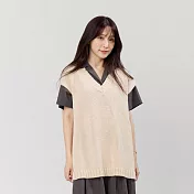 好我_Denise V領小岔寬版針織背心/ FREE 奶茶