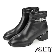 【Pretty】女 短靴 中跟 粗跟 小方頭 顯瘦 拉鍊 氣質 百搭 JP23 黑色