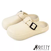 【Pretty】男女 女大尺碼 拖鞋 穆勒鞋 防水鞋 前包後空 護趾 輕量 一體成形 EU36 米色