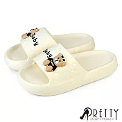 【Pretty】女 拖鞋 防水拖鞋 居家拖鞋 厚底 輕量 一字寬帶 EU38 白色