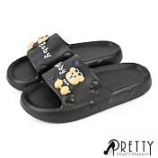 【Pretty】女 拖鞋 防水拖鞋 居家拖鞋 厚底 輕量 一字寬帶 EU36 黑色