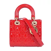 DIOR Lady Dior 五格漆皮小牛皮小款手提/斜背二用黛妃包_展示品 (亮紅色)