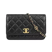 CHANEL CC 菱格紋金釦小羊皮礦石鍊WOC/皮夾式鍊包_展示品 (黑色)