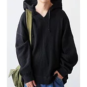 日本Antiqua｜152-184穿出自我風格｜寬鬆長袖｜V領帽T｜蓬鬆帽子設計｜雙邊口袋｜堆疊搭配｜男女適穿 FREE 黑