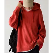 日本Antiqua｜152-184穿出自我風格｜寬鬆長袖｜V領帽T｜蓬鬆帽子設計｜雙邊口袋｜堆疊搭配｜男女適穿 FREE 磚紅