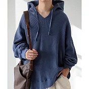 日本Antiqua｜152-184穿出自我風格｜寬鬆長袖｜V領帽T｜蓬鬆帽子設計｜雙邊口袋｜堆疊搭配｜男女適穿 FREE 藍色