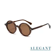 【ALEGANT】極簡時尚輕量TR90圓框UV400太陽眼鏡/戶外墨鏡 栗影棕