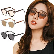 【ALEGANT】輕旅時尚波士頓輕量TR90圓框UV400太陽眼鏡/戶外墨鏡 木光茶影