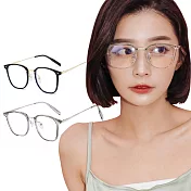 【ALEGANT】輕奢風格TR90輕量拼接方框金屬鏡腳UV400濾藍光眼鏡 柔晶灰