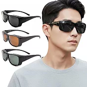 【ALEGANT】輕奢時尚透氣方框全罩式防滑彈力鏡腳寶麗來偏光墨鏡/外掛式UV400太陽眼鏡/包覆套鏡 森感黑