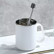 【COMET】500ml不銹鋼倒置瀝水漱口杯2入組(盥洗杯 漱口杯 帶手把漱口杯 不鏽鋼牙刷杯 旅行漱口杯/LS012) 白色2入