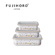 【FUJIHORO 富士琺瑯】官方直營  琺瑯烘焙保鮮淺型(附蓋)3件組(740ml+1350ml+1930ml) 鳴海松葉牡丹