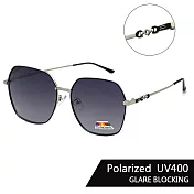 【SUNS】時尚韓版金屬墨鏡 法式精品雙環結扣造型 大框顯小臉 修臉神氣 輕量/防眩光/遮陽/抗UV400 銀框漸層灰