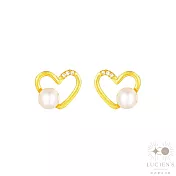 路森金飾 黃金耳環(愛心古法鑽石珍珠金重:0.37錢+-0.03錢)
