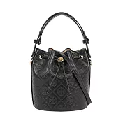 TORY BURCH T Monogram 皮革壓紋水桶包 (黑色)