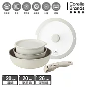 【美國康寧WORLD KITCHEN】 鑄造鈦無印可拆式手柄不沾鍋具六件組 (18cm湯鍋/18cm PP保鮮蓋/20cm平煎/26cm深煎/26cm鍋蓋)