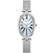 JULIUS 聚利時 奧蕾莉亞 復古橢圓母貝米蘭腕錶 JA-1555(兩色/22X33mm) 銀