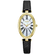 JULIUS 聚利時 奧蕾莉亞 復古橢圓母貝皮錶帶腕錶 JA-1555(二色/22X33mm) 經典黑