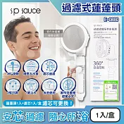 日本sp sauce-3段可調1鍵止水360°旋轉過濾式增壓蓮蓬頭1入+濾芯1入/盒E-0880(多角度淋浴花灑,調節出水量洗澡噴頭,濾雜質可拆洗衛浴用品)