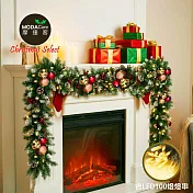 摩達客9尺/270cm刷白松果紅果裝飾樹藤條+優雅紅繽金電鍍球裝飾+LED100燈串-免組裝/可彎曲調整_可掛門邊/窗邊/牆沿_本島免運費