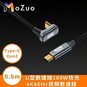 【魔宙】U型 Type-C Gen2數據線100W快充 4K60Hz視頻數據線 0.5米 黑色