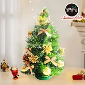 摩達客-台灣製1尺30cm精緻綠色聖誕樹+聖誕花金系裝飾品組_免組裝