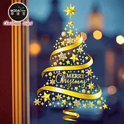 摩達客耶誕-金色5號緞帶聖誕樹-無痕窗貼玻璃靜電貼窗貼
