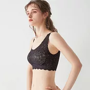 日本【GUNZE郡是】cherish moon 惜月新款 溫柔無縫無鋼圈內衣 W支撐胸罩 大豆異黃酮科技滑順蕾絲減少束縛-214-137 L 黑色