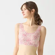 日本【GUNZE郡是】cherish moon 惜月新款 溫柔無縫無鋼圈內衣 W支撐胸罩 大豆異黃酮科技滑順蕾絲減少束縛-214-137 L 牡丹粉